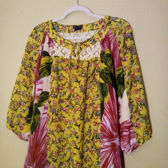 New Directions Blouse S Half Sleeve Boho Flowing Lace Floral Patchwork Colorful - Picture 2 of 15